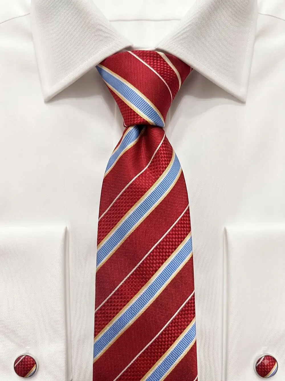Bugatchi Red & Blue Diagonal Striped 100% Silk Necktie